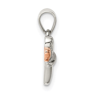 Sterling Silver Rose-tone Polished Angel Pendant, 15.75 x 13.73mm
