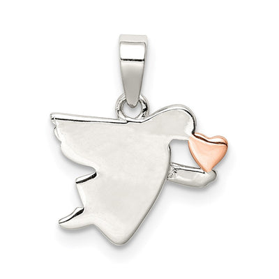 Sterling Silver Rose-tone Polished Angel Pendant, 15.75 x 13.73mm