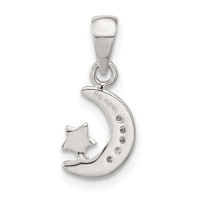 Sterling Silver CZ Star & Crescent Moon Pendant