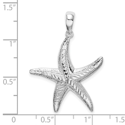 De-Ani Sterling Silver Rhodium-plated Textured Diamond-Cut Starfish Pendant