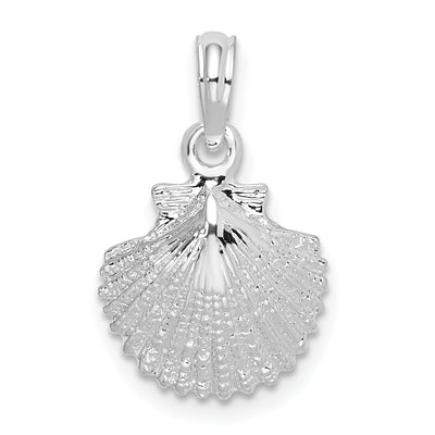 De-Ani Sterling Silver Rhodium-Plated Polished Scallop Shell Pendant, 19.4 x 11.74mm