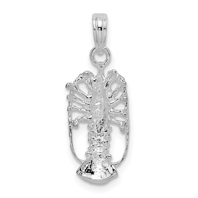 De-Ani Sterling Silver Rhodium-Plated Polished Small Florida Lobster Pendant, 22 x 8mm
