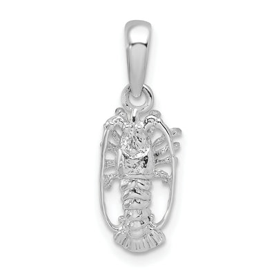 De-Ani Sterling Silver Rhodium-Plated Polished Small Florida Lobster Pendant, 22 x 8mm