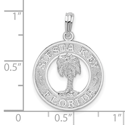 De-Ani Sterling Silver Rhodium-Plated Textured Siesta Key Florida with Palm Tree Pendant