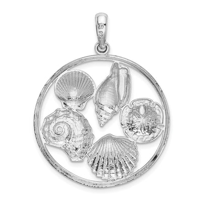 De-Ani Sterling Silver Rhodium-plated Polished Shells in Circle Pendant