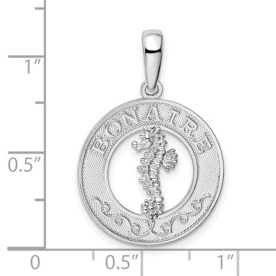 De-Ani Sterling Silver Rhodium-Plated Polished Bonaire Circle Seahorse Pendant