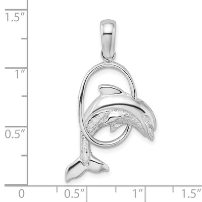 De-Ani Sterling Silver Rhodium-Plated Dolphin Jumping Thru Hoop Pendant
