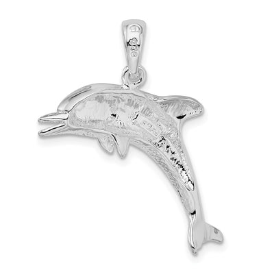 De-Ani Sterling Silver Rhodium-Plated Polished Jumping Dolphin Pendant