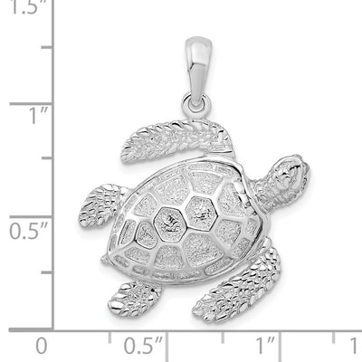 De-Ani Sterling Silver Rhodium-Plated Polished 3D Large Sea Turtle Pendant