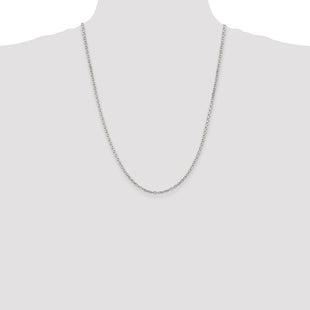 Sterling Silver Rhodium-plated Beveled Oval Cable Chain