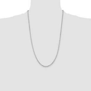 Sterling Silver Rhodium-plated Beveled Oval Cable Chain