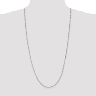 Sterling Silver Rhodium-plated Beveled Oval Cable Chain