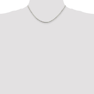 Sterling Silver Rhodium-plated Beveled Oval Cable Chain