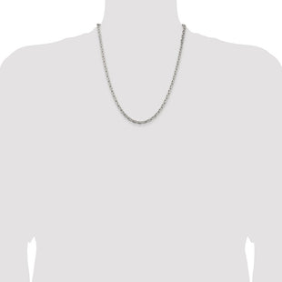 Sterling Silver Rhodium-plated Beveled Oval Cable Chain