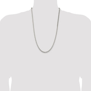 Sterling Silver Rhodium-plated Beveled Oval Cable Chain