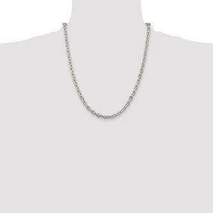 Sterling Silver Rhodium-plated Beveled Oval Cable Chain