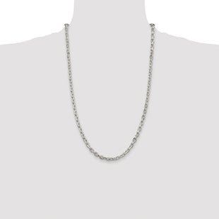 Sterling Silver Rhodium-plated Beveled Oval Cable Chain