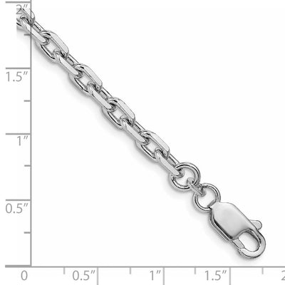 Sterling Silver Rhodium-plated Beveled Oval Cable Bracelet, 7 x 4.9mm