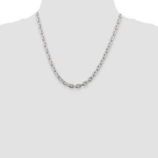 Sterling Silver Rhodium-plated Beveled Oval Cable Chain