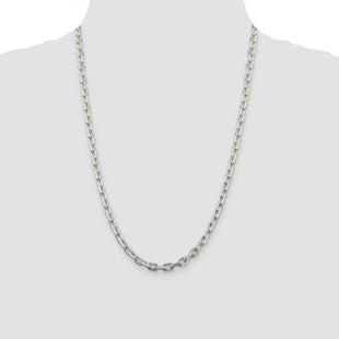 Sterling Silver Rhodium-plated Beveled Oval Cable Chain