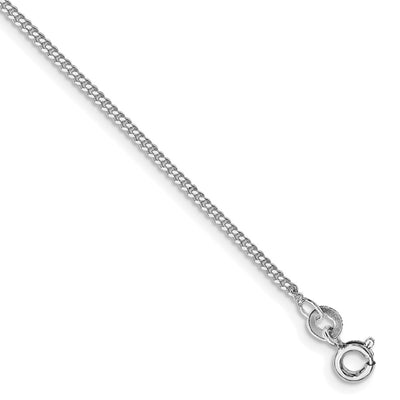 Sterling Silver Rhodium-plated Curb Chain Anklet, 9 x 1.5mm