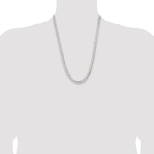 Sterling Silver Rhodium-plated Concave Beveled Curb Chain (Style QCBC180R-24)