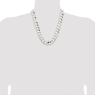 Sterling Silver Rhodium-plated Concave Beveled Curb Chain (Style QCBC400R-22)