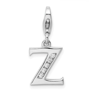 Amore La Vita Sterling Silver Rhodium-plated Polished CZ Letter Z Initial Charm with Fancy Lobster Clasp (Style QCC104Z)