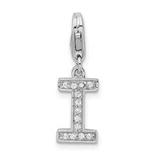 Amore La Vita Sterling Silver Rhodium-plated Polished CZ Letter I Initial Charm with Fancy Lobster Clasp (Style QCC105I)