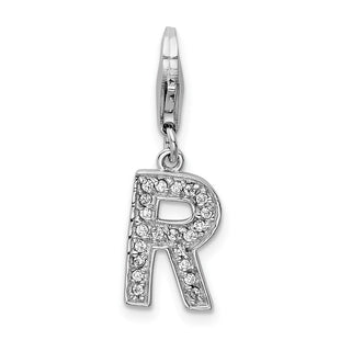 Amore La Vita Sterling Silver Rhodium-plated Polished CZ Letter R Initial Charm with Fancy Lobster Clasp (Style QCC105R)