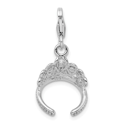 Amore La Vita Sterling Silver Rhodium-plated Polished 3-D Crystal Tiara Charm with Fancy Lobster Clasp
