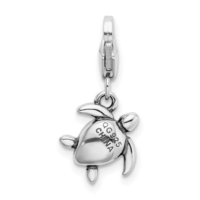 Amore La Vita Sterling Silver Rhodium-plated Polished 3-D Green Crystal Turtle Charm with Fancy Lobster Clasp