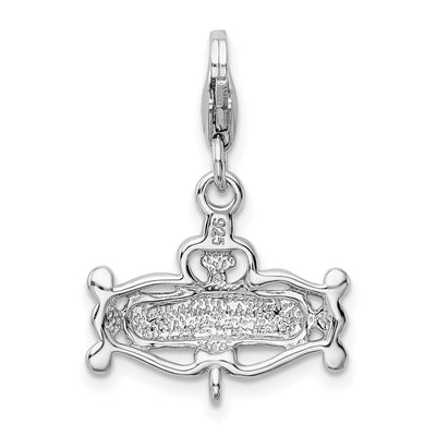 Amore La Vita Sterling Silver Rhodium-plated Polished Pink CZ Enameled PRINCESS Charm with Fancy Lobster Clasp