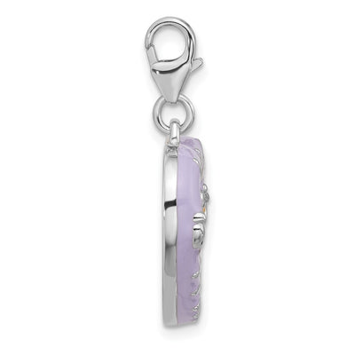 Amore La Vita Sterling Silver Rhodium-plated Purple Enameled Heart with Green and Yellow Enameled Butterflies and Little Princess Photo Frame Charm with Fancy Lobster Clasp