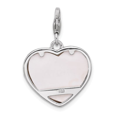 Amore La Vita Sterling Silver Rhodium-plated Purple Enameled Heart with Green and Yellow Enameled Butterflies and Little Princess Photo Frame Charm with Fancy Lobster Clasp