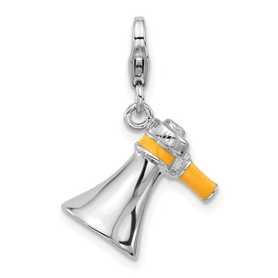 Amore La Vita Sterling Silver Rhodium-plated Megaphone with Yellow Enameled Handle Charm with Fancy Lobster Clasp