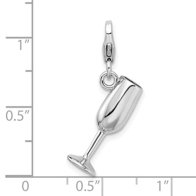 Amore La Vita Sterling Silver Rhodium-plated Polished 3-D Enameled Red Wine Glass Charm with Fancy Lobster Clasp