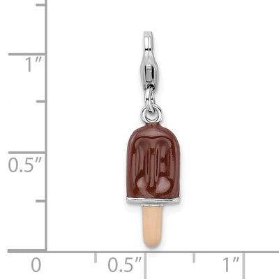 Amore La Vita Sterling Silver Rhodium-plated Polished 3-D Enameled Fudge Bar Charm with Fancy Lobster Clasp