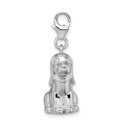 Amore La Vita Sterling Silver Rhodium-plated Polished 3-D Enameled Dog Charm with Fancy Lobster Clasp