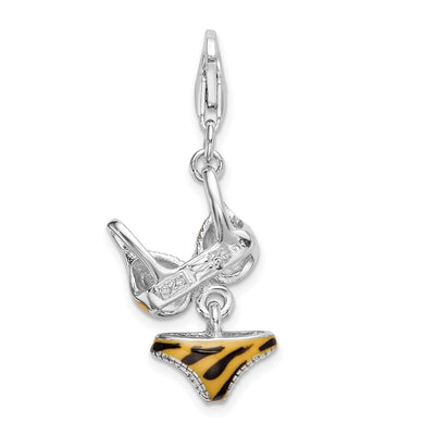 Amore La Vita Sterling Silver Rhodium-plated Polished 3-D CZ Enameled Tiger Bikini Pendant