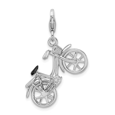 Amore La Vita Sterling Silver Rhodium-plated Polished 3-D Enameled Moveable Bicycle Charm with Fancy Lobster Clasp