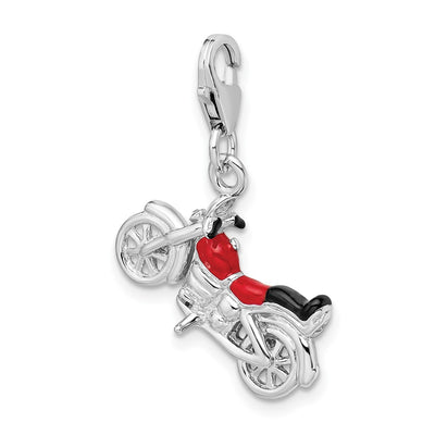 Amore La Vita Sterling Silver Rhodium-plated Polished 3-D Enameled Motorcycle Charm with Fancy Lobster Clasp