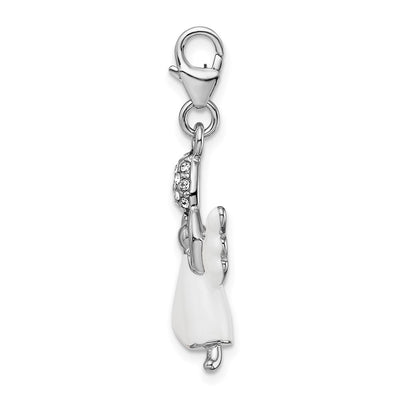 Amore La Vita Sterling Silver Rhodium-plated Polished 3-D White Enameled Crystal Angel Charm with Fancy Lobster Clasp
