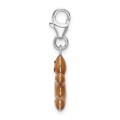 Amore La Vita Sterling Silver Rhodium-plated Polished 3-D Enameled Gingerbread Cookie Charm with Fancy Lobster Clasp