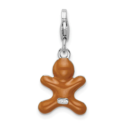 Amore La Vita Sterling Silver Rhodium-plated Polished 3-D Enameled Gingerbread Cookie Charm with Fancy Lobster Clasp