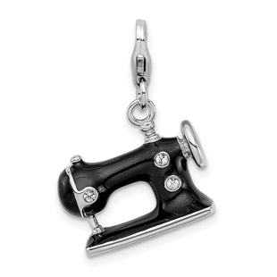 Amore La Vita Sterling Silver Rhodium-plated Polished 3-D Enameled Sewing Machine Charm with Fancy Lobster Clasp (Style QCC818)