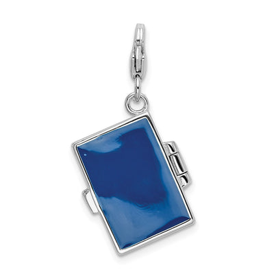 Amore La Vita Sterling Silver Rhodium-plated Polished 3-D Moveable Crystal Enameled 3-D Note Book Charm with Fancy Lobster Clasp