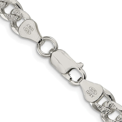 Sterling Silver Rhodium-plated Pavé Curb Bracelet, 7 x 7mm