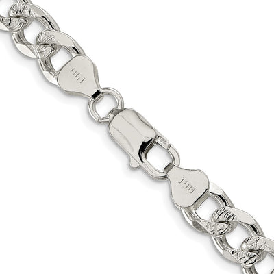 Sterling Silver Rhodium-plated Pavé Curb Bracelet, 8 x 8.3mm