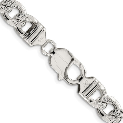 Sterling Silver Rhodium-plated Pavé Curb Bracelet, 8 x 9.3mm